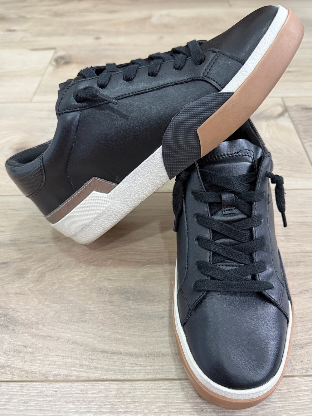 Dolce Vita Black Leather Low-Top Sneakers with Gum Sole